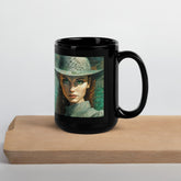 Close-up of Boho Harmony Beyond Style Black Glossy Mug handle.